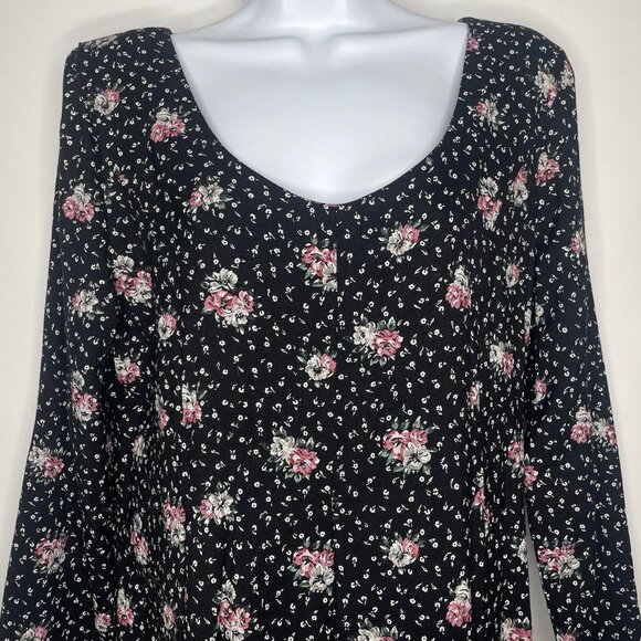 Vintage 80s EXPO Black Pink White Ditsy Floral Crop Wide Leg Jumpsuit - Picture 2 of 8